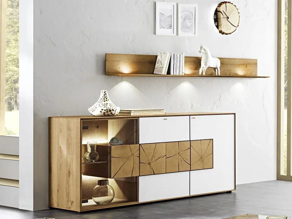 Sideboard hartmann HEAVEN Massivholz Eiche Mattglas Weiß