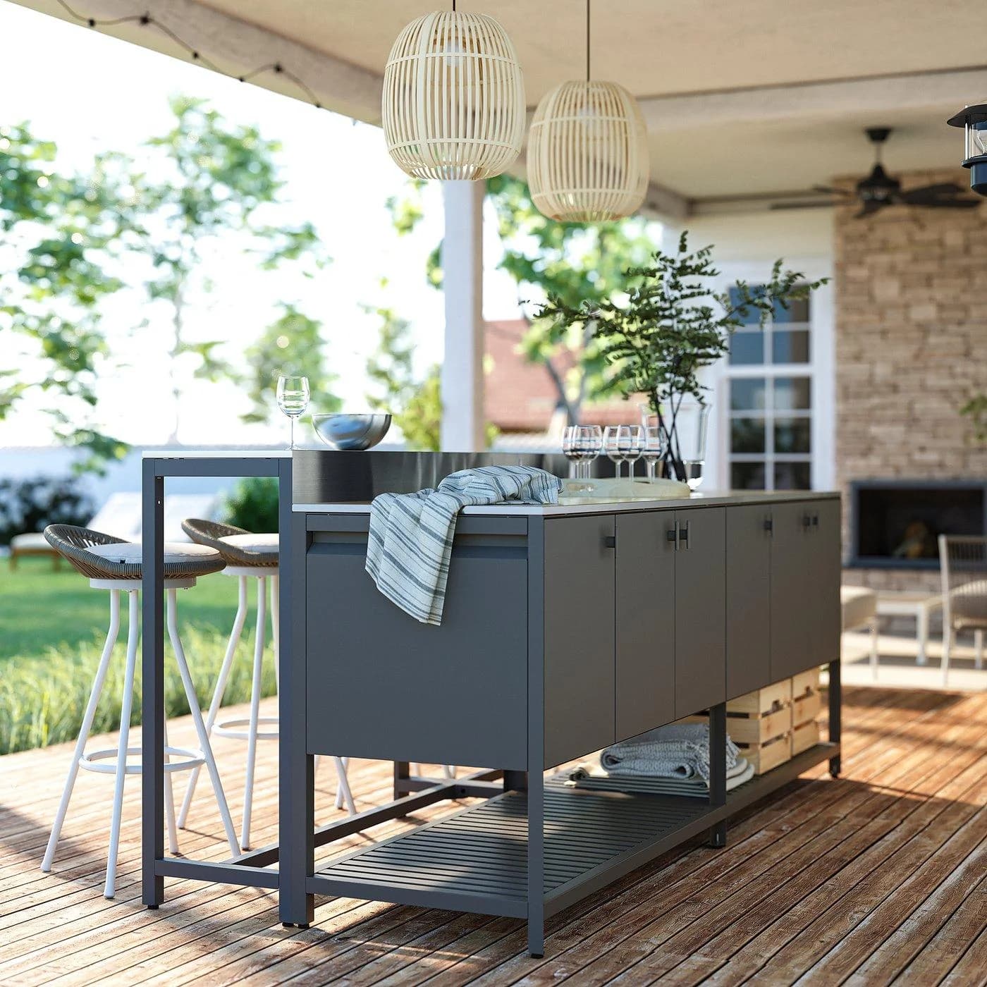 IKEA BÅTSKÄR Kücheninsel für draußen + Bartisch Dunkelgrau