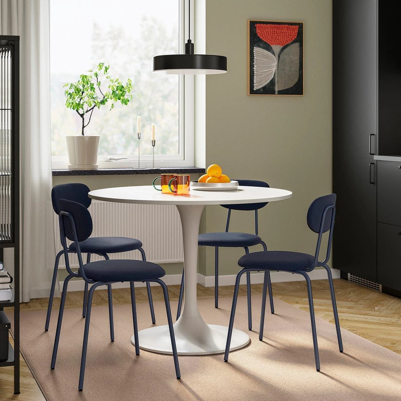 IKEA DOCKSTA / SANDSBERG Esstisch mit 4 Stühlen Weiß/Dunkelblau