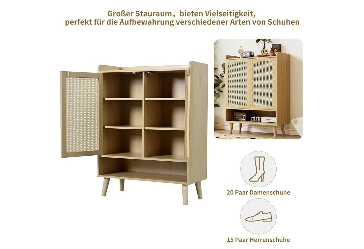Tongtong Schuhschrank Beige mit 2 Türen und 5 Böden