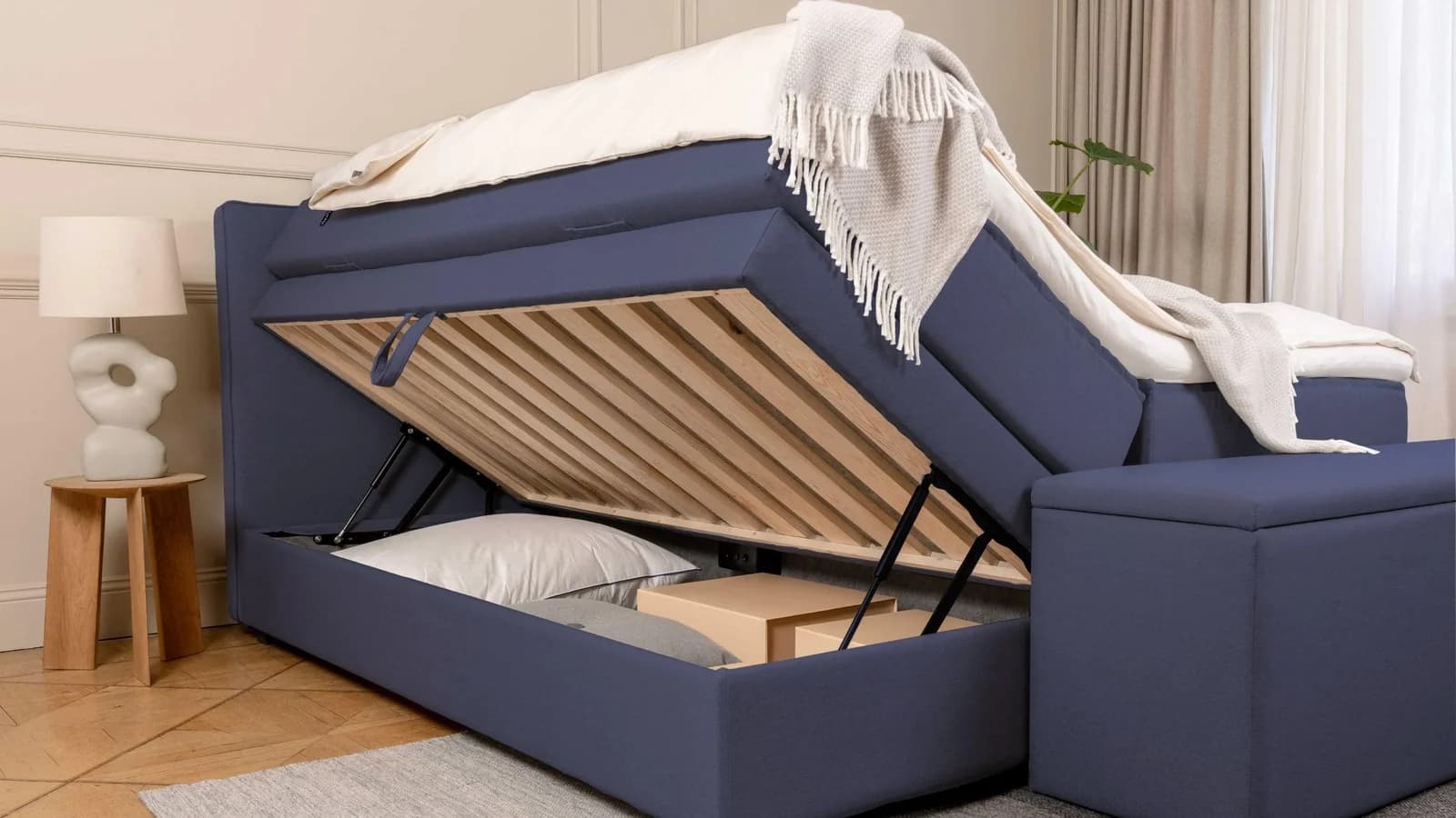 BRUNO Boxspringbett Premium Blau mit Bettkasten