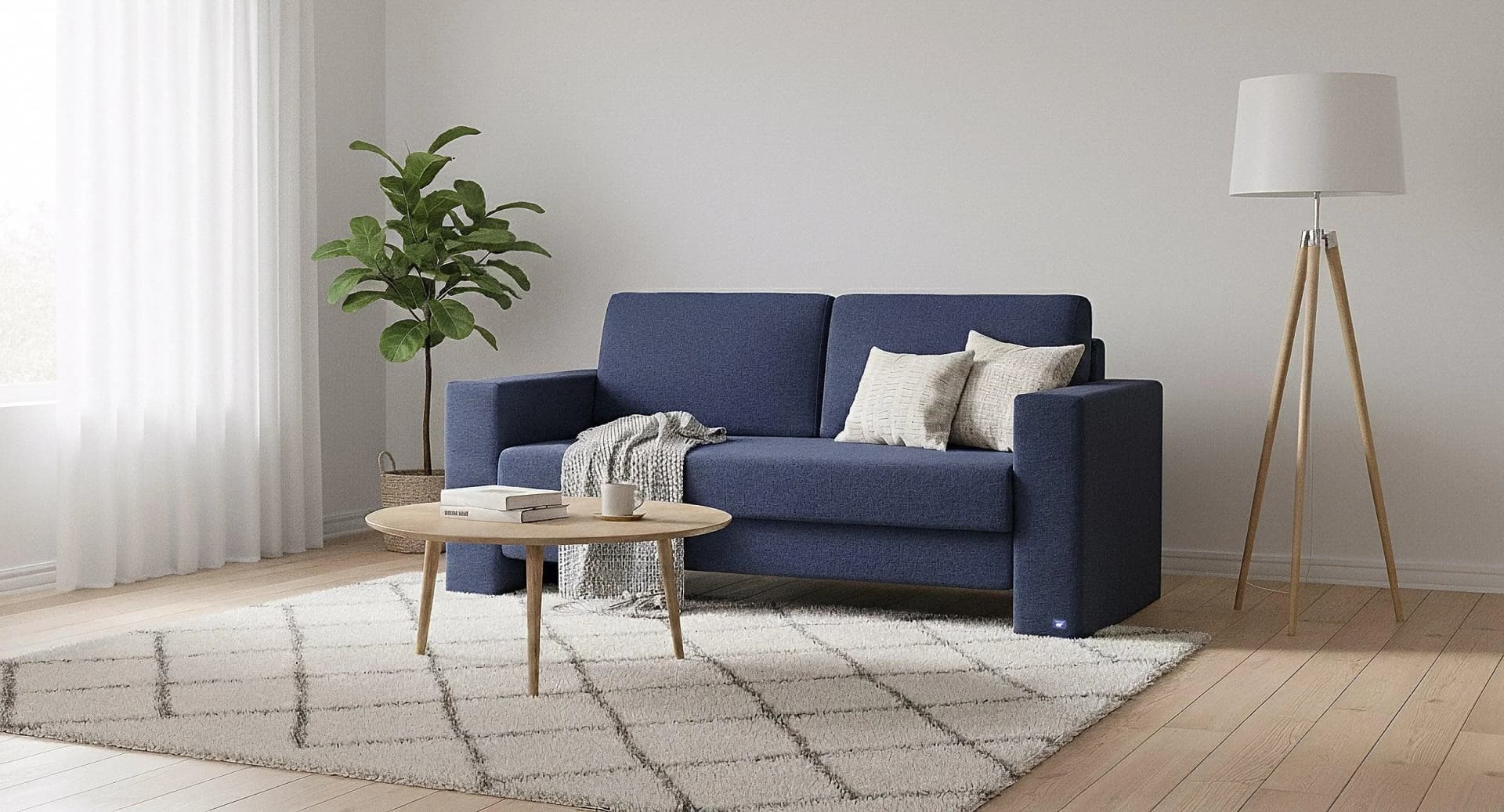BRUNO Schlafsofa 140cm Blau Boxspring & Massivholz