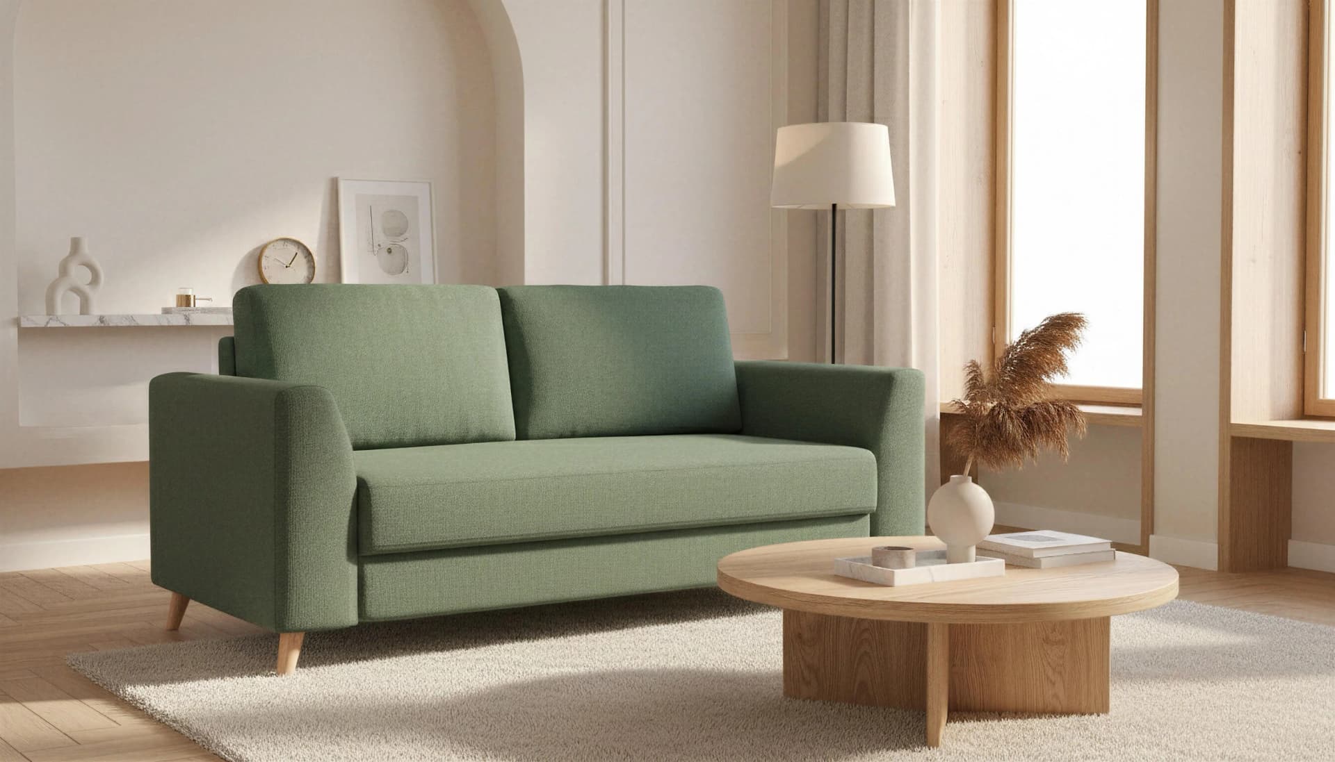BRUNO Schlafsofa 140cm Grün Massivholz Boxspring