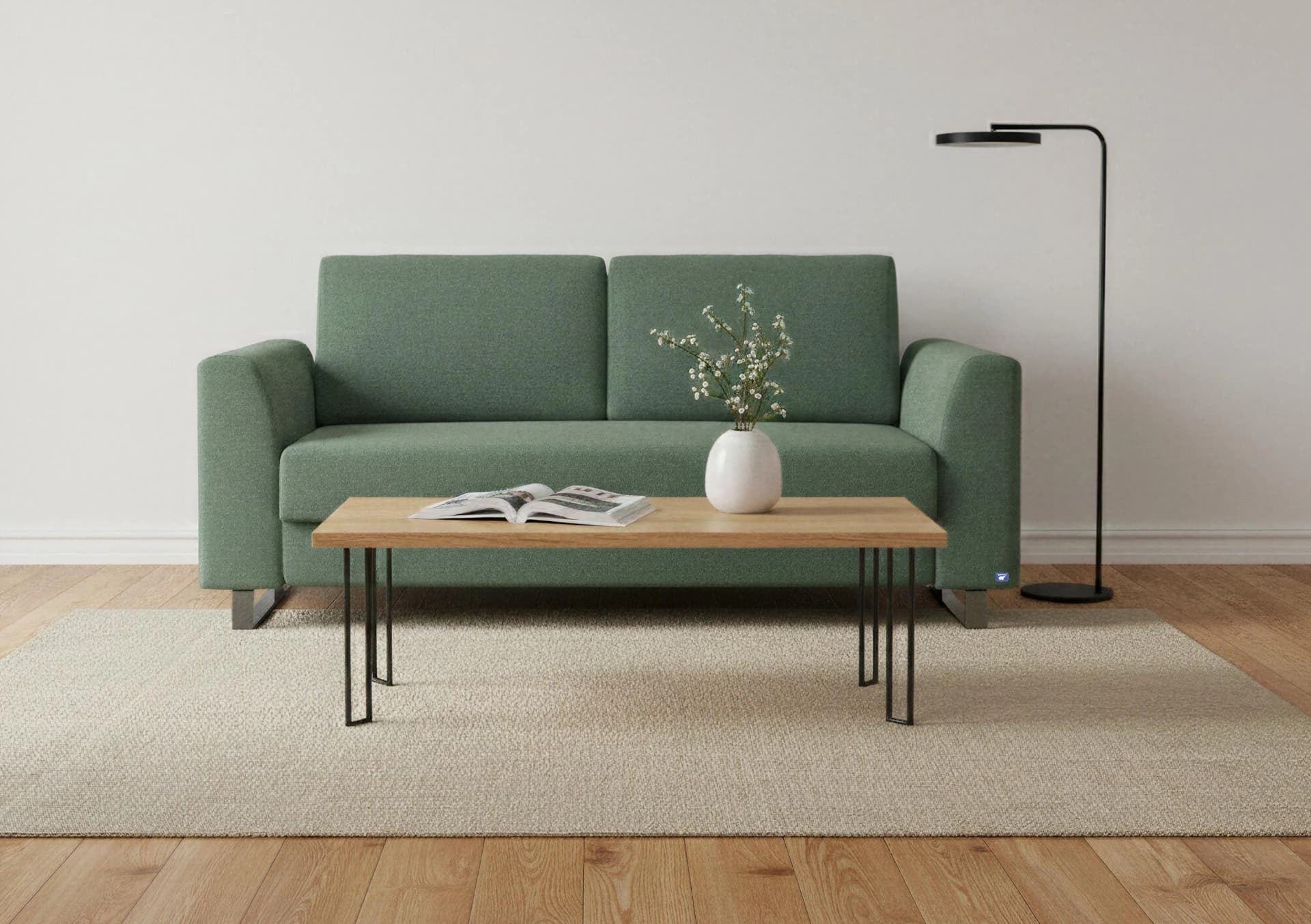 BRUNO Schlafsofa 140cm Grün | Klassik | Massivholz & Boxspringkomfort