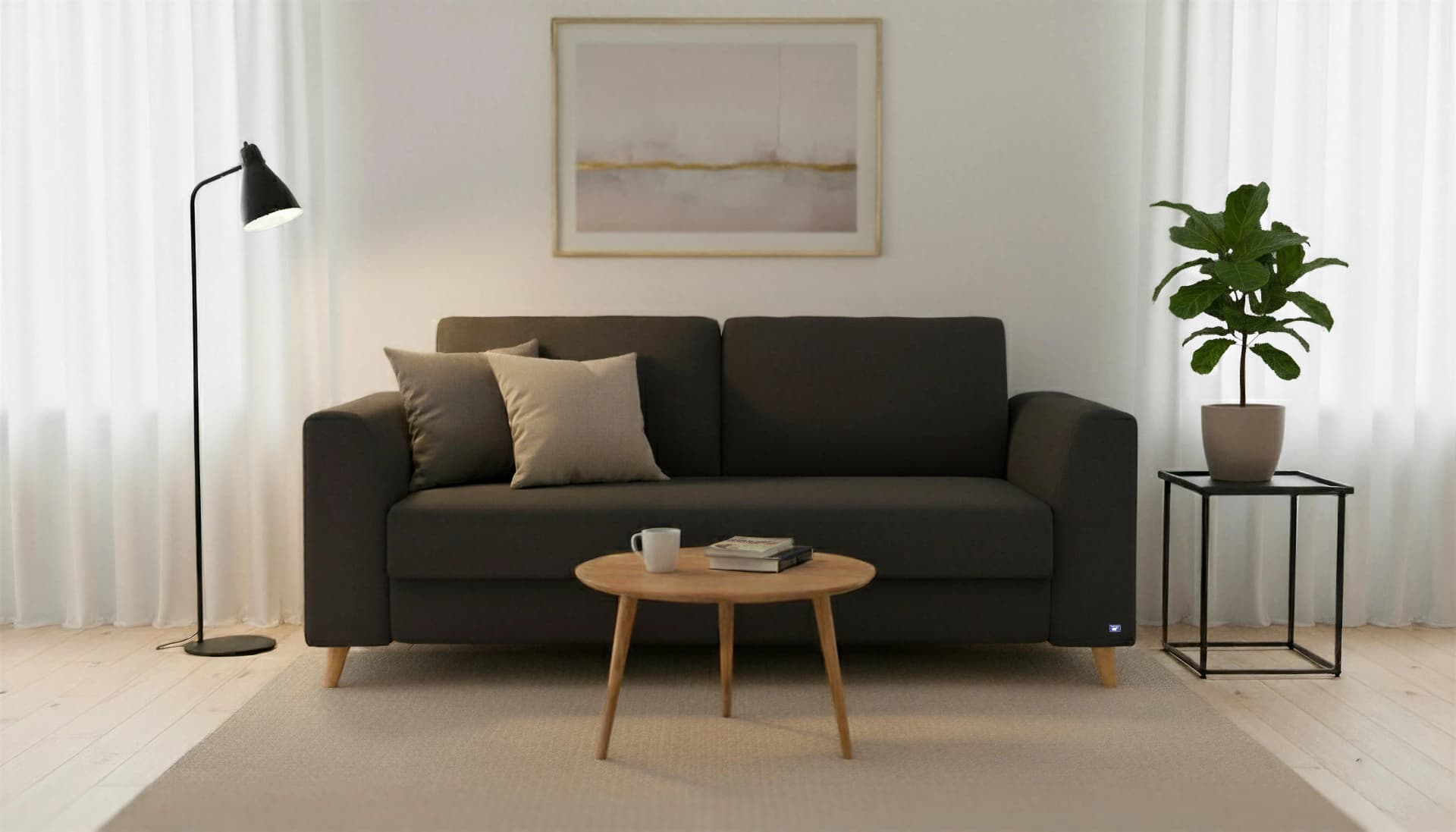 BRUNO Schlafsofa 140cm Anthrazit Massivholz Boxspring