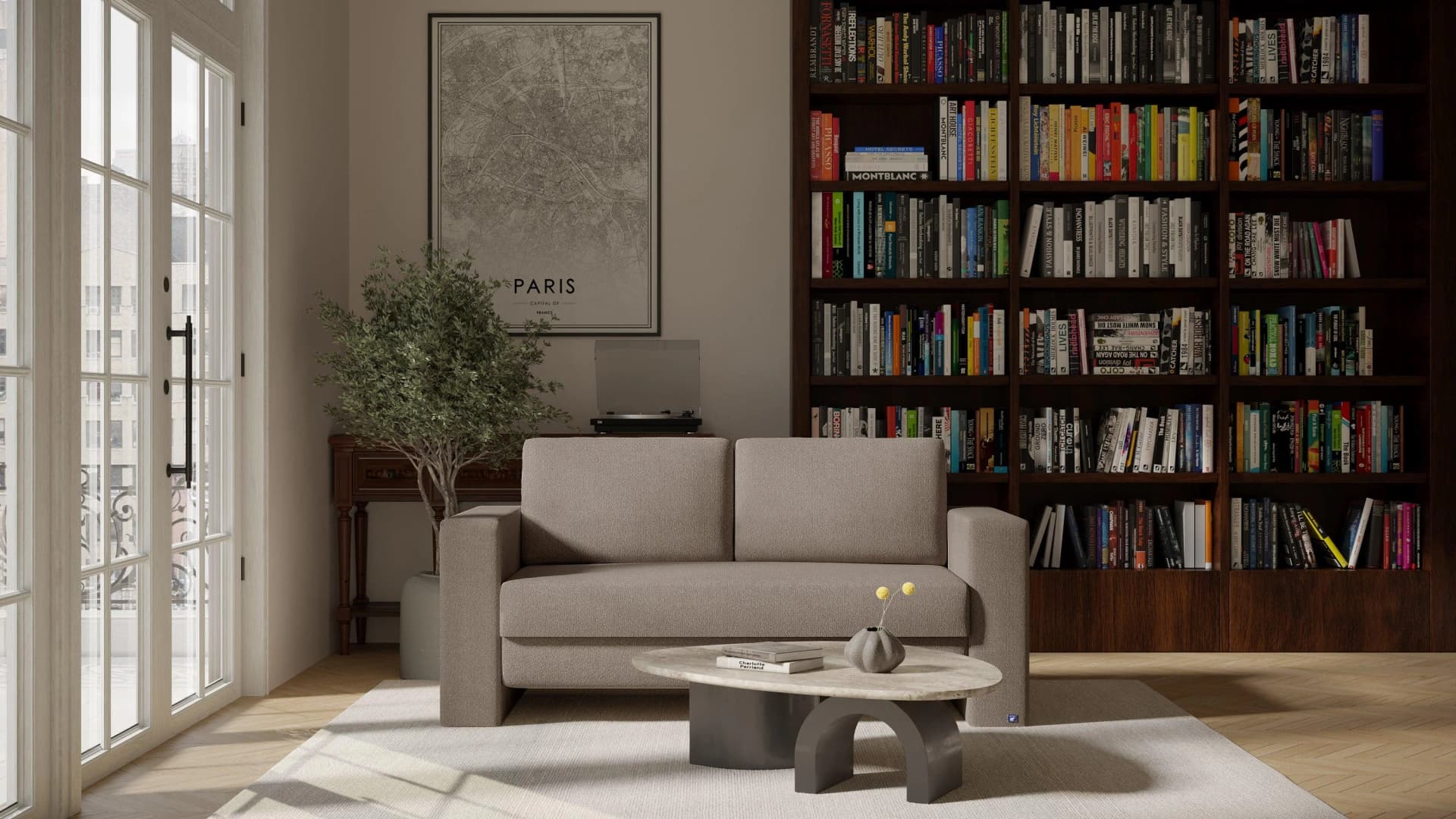 BRUNO Schlafsofa 140cm Taupe Grau-Beige Massivholz Boxspring