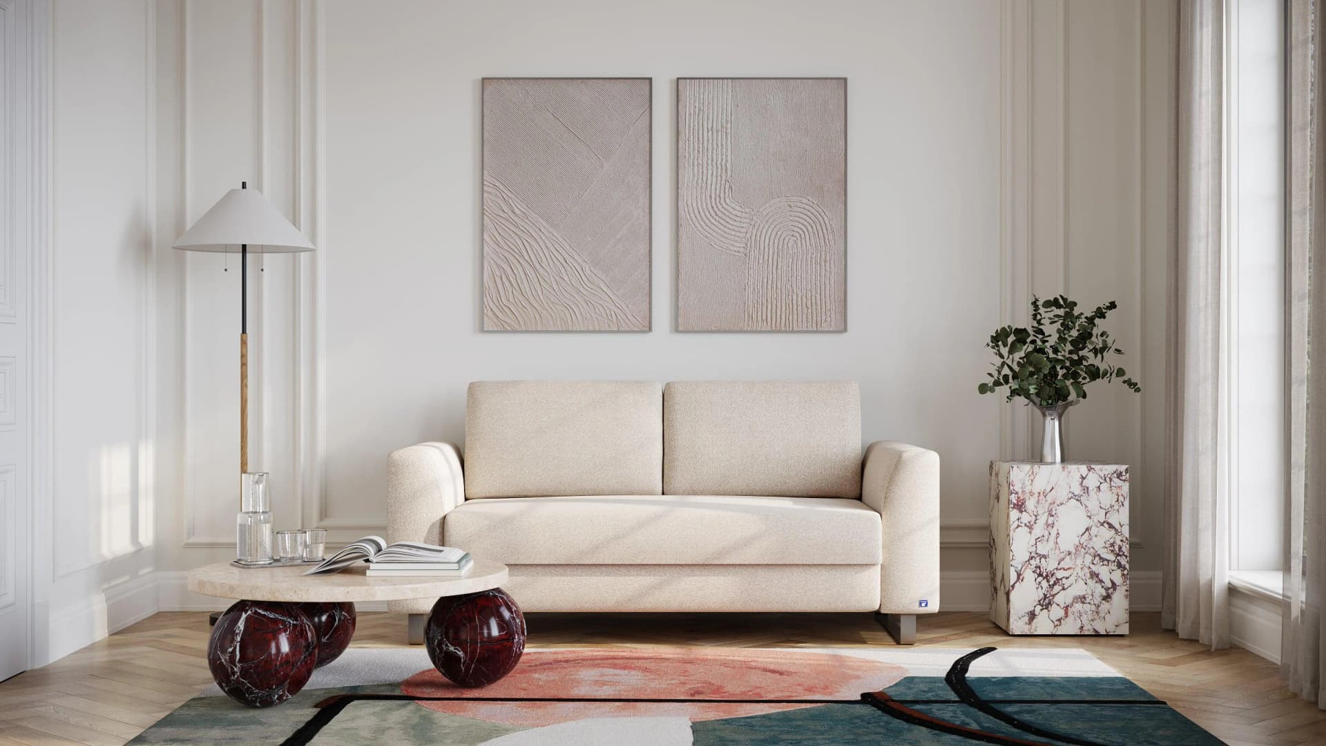 BRUNO Schlafsofa 140cm Creme Ecru Beige Massivholz Boxspring
