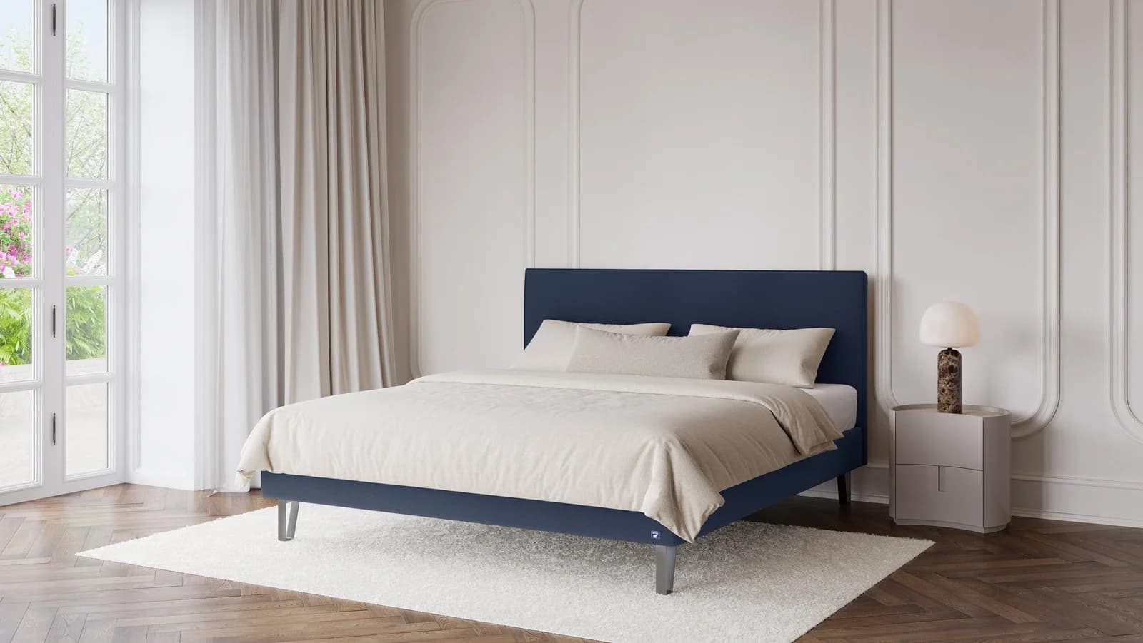 BRUNO Polsterbett 180x200 Blau Massivholz mit Matratze & Lattenrost