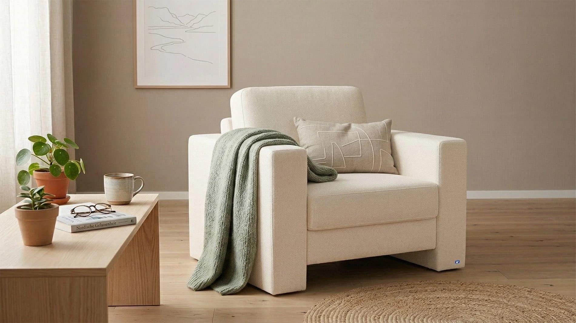 BRUNO Schlafsessel Beige Massivholz Boxspringkomfort