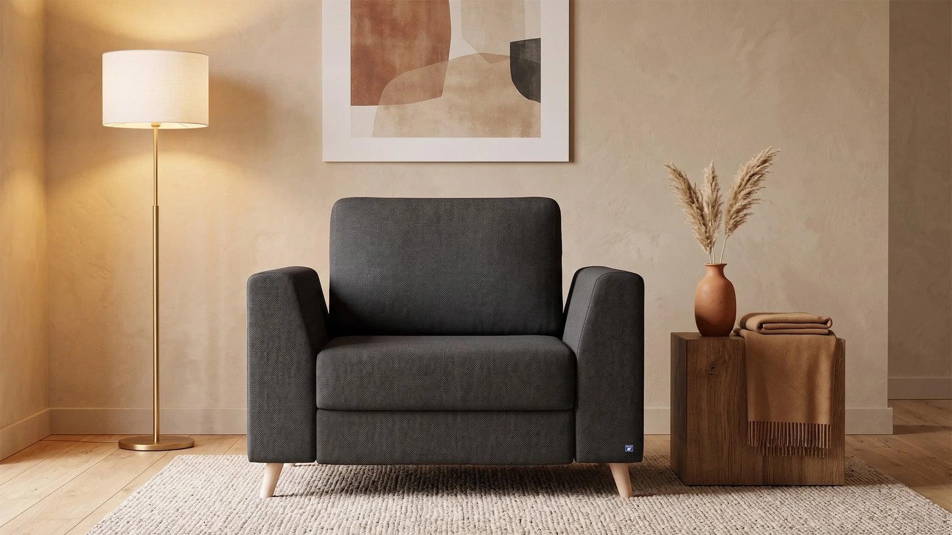 BRUNO Schlafsessel Schwarz Massivholz Boxspringkomfort