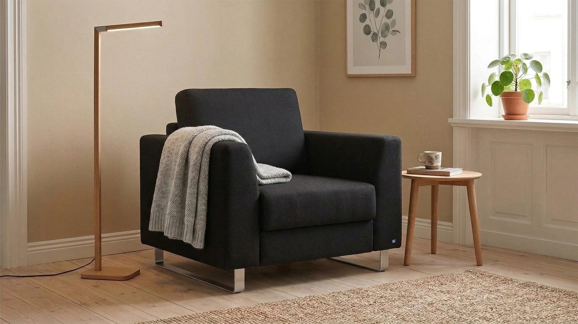 BRUNO Schlafsessel Schwarz Massivholz Boxspring
