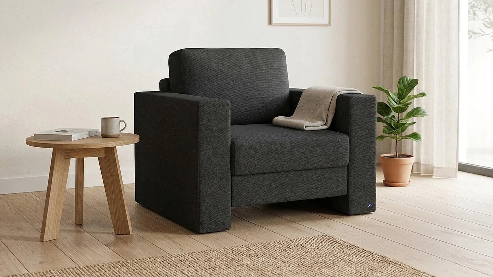 BRUNO Schlafsessel Schwarz Massivholz Boxspringkomfort