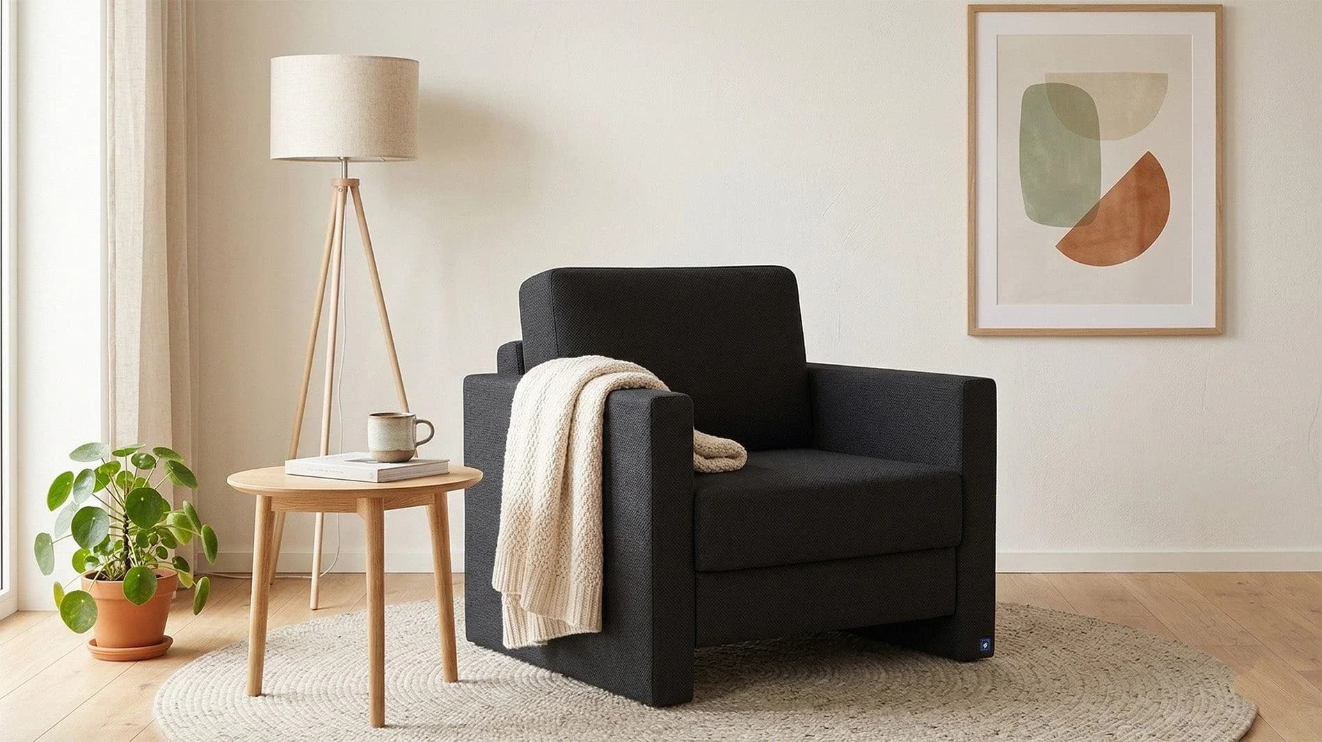 BRUNO Schlafsessel Schwarz Massivholz Boxspringkomfort