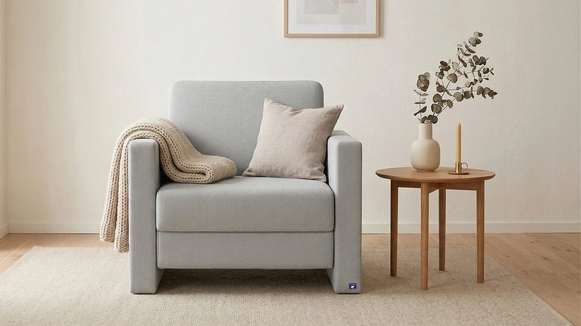 BRUNO Schlafsessel Hellgrau Massivholz Boxspring