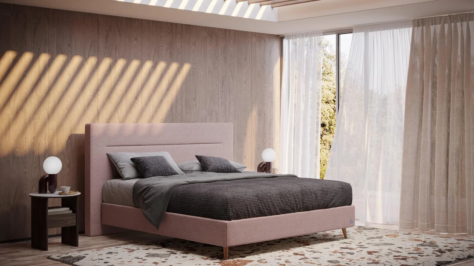BRUNO Boxspringbett Prestige Blush Rosa 200x200cm Pulse-Latex-Matratze