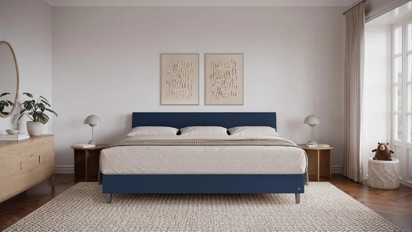 BRUNO Familienbett 240x200 Blau Massivholz Boxspringbett