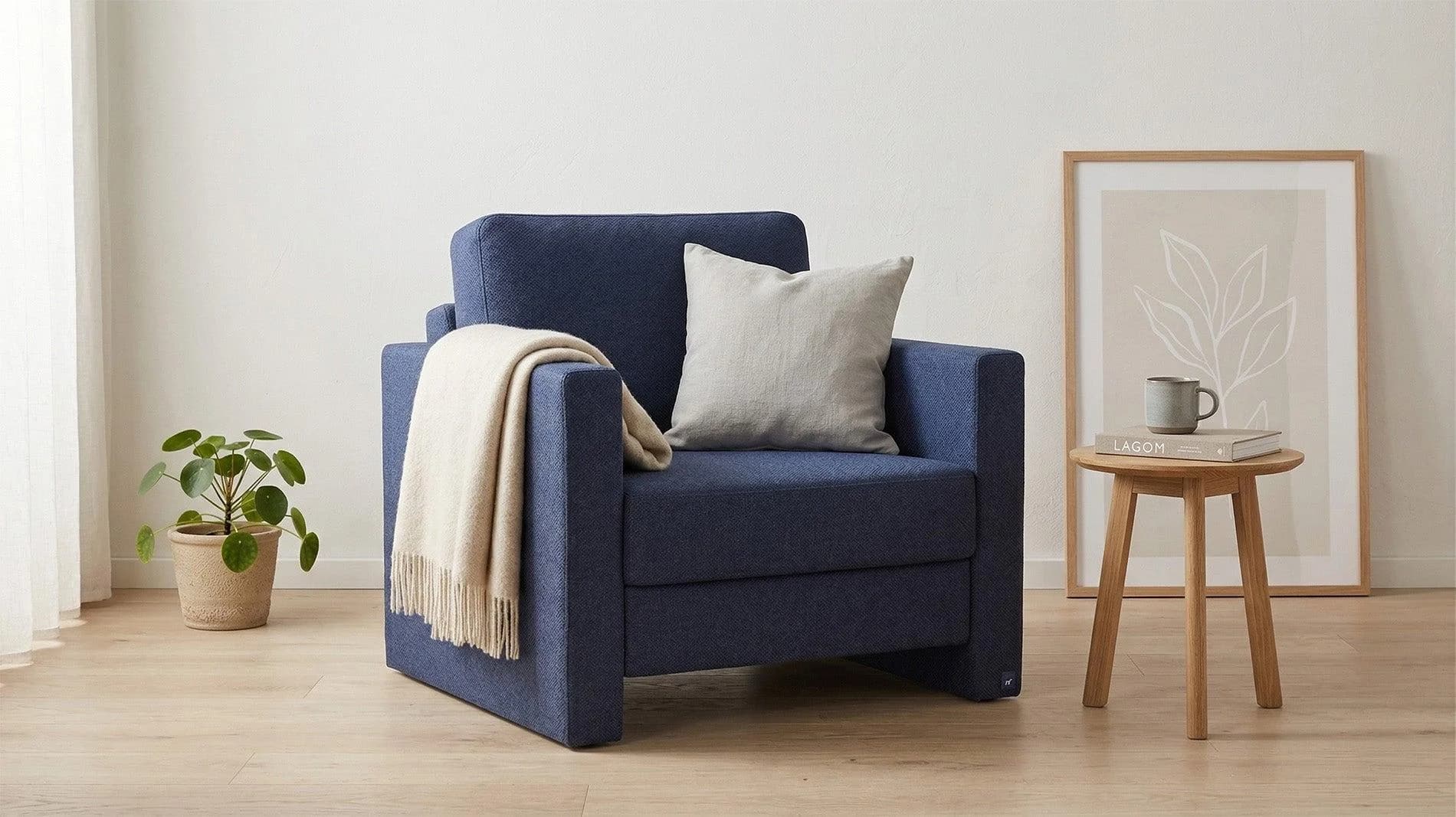 BRUNO Schlafsessel Blau Massivholz Boxspringkomfort