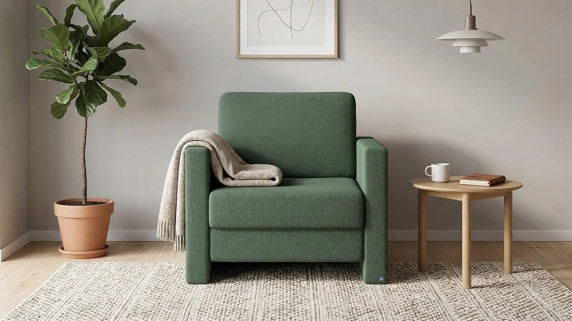BRUNO Schlafsessel 70cm Grün Massivholz Boxspringkomfort