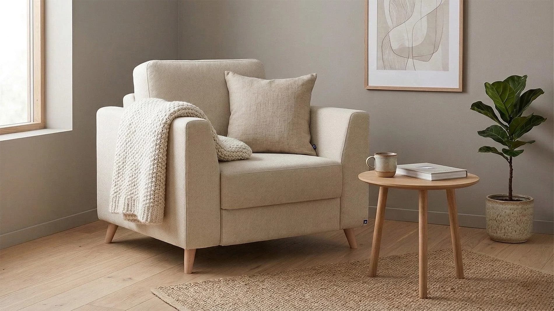 BRUNO Schlafsessel Beige Massivholz Boxspringkomfort