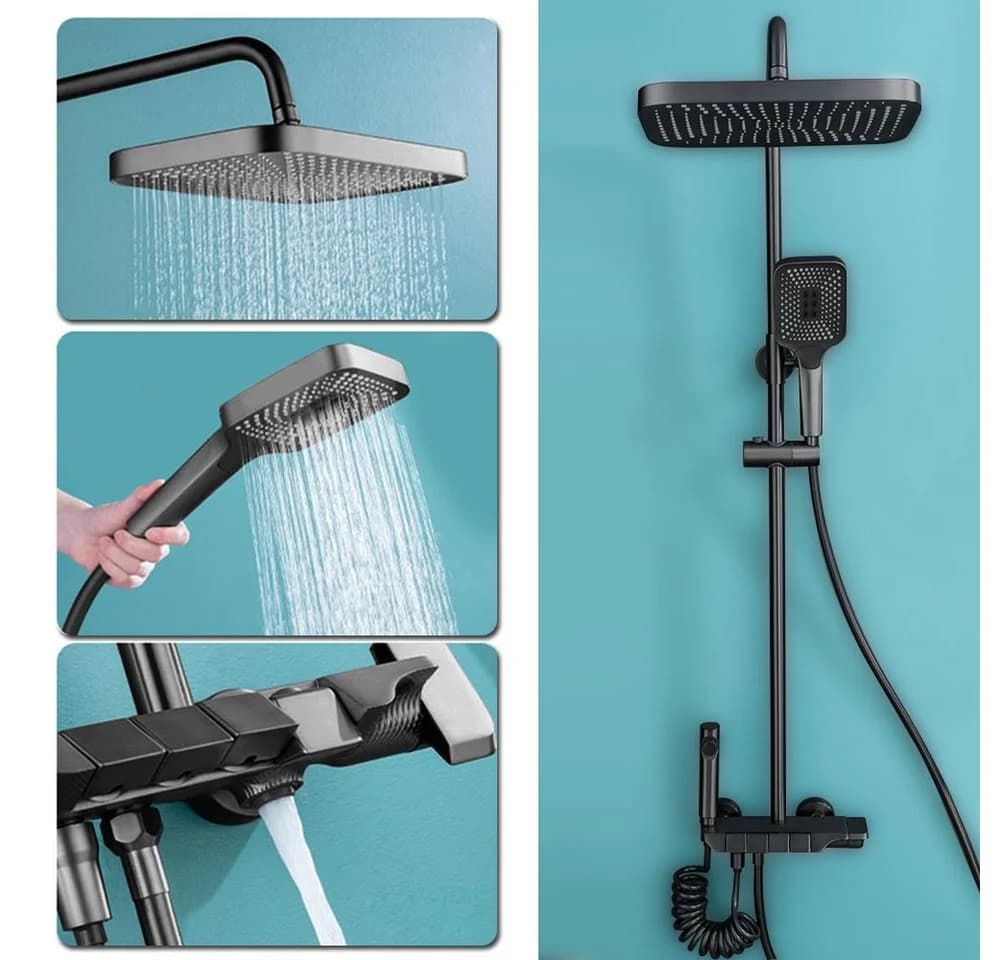 XERSEK Duschsystem Regendusche Set Matt-schwarz mit Armatur