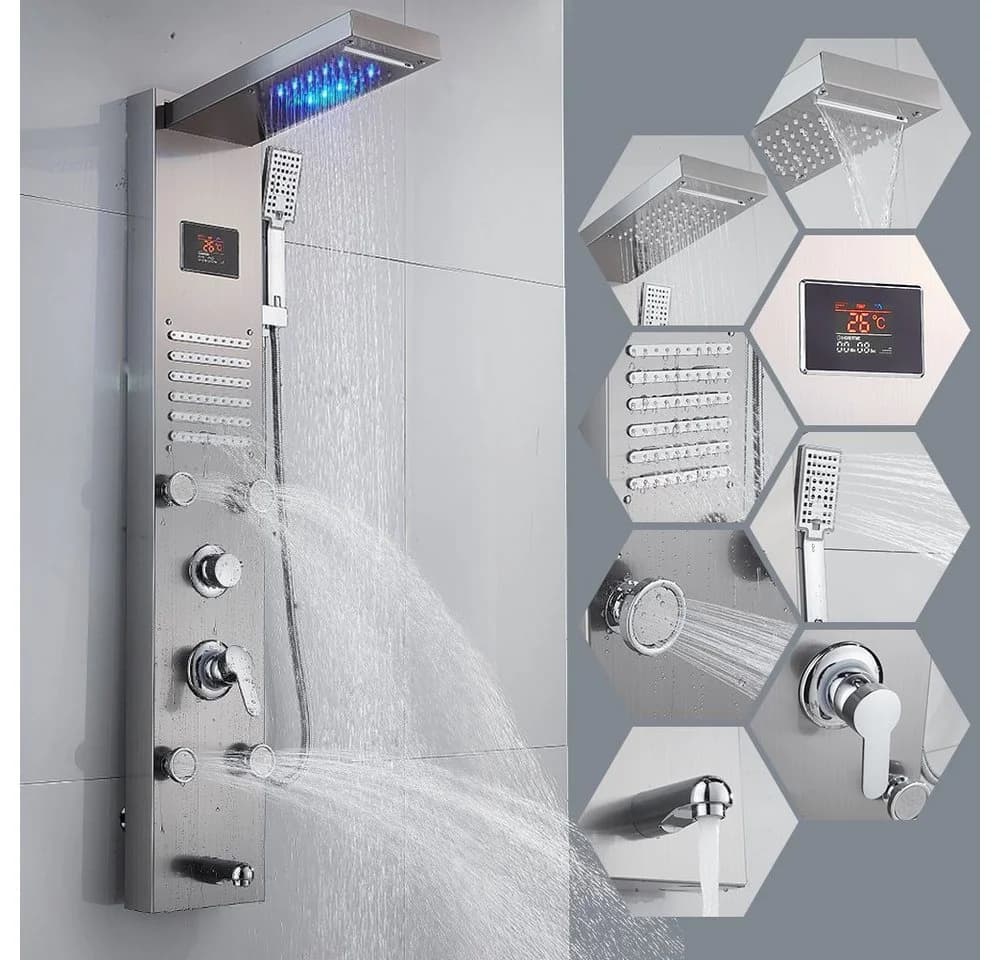 XERSEK Duschsystem Duschpaneel Regendusche Edelstahl Matt Schwarz Silber