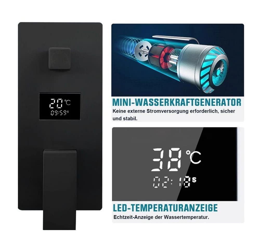 XERSEK Duschsystem Schwarz Edelstahl LCD Display Regendusche Set
