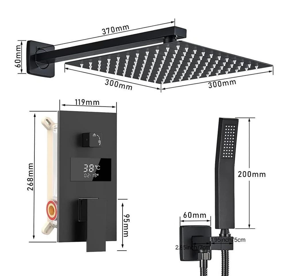XERSEK Duschsystem Schwarz Edelstahl LCD Display Regendusche Set - Bild 3