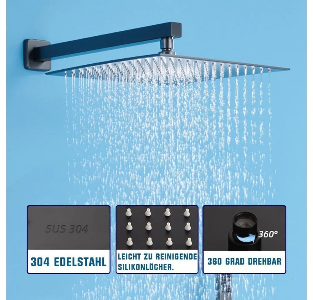 XERSEK Duschsystem Schwarz Edelstahl LCD Display Regendusche Set - Bild 5