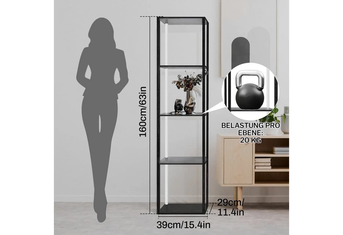 XERSEK Eckregal LED Standregal Bücherregal Vitrine Dimmbar mit APP & Fernbedienung, Metallrahmen Regal 4-6 Ablagen - Bild 4
