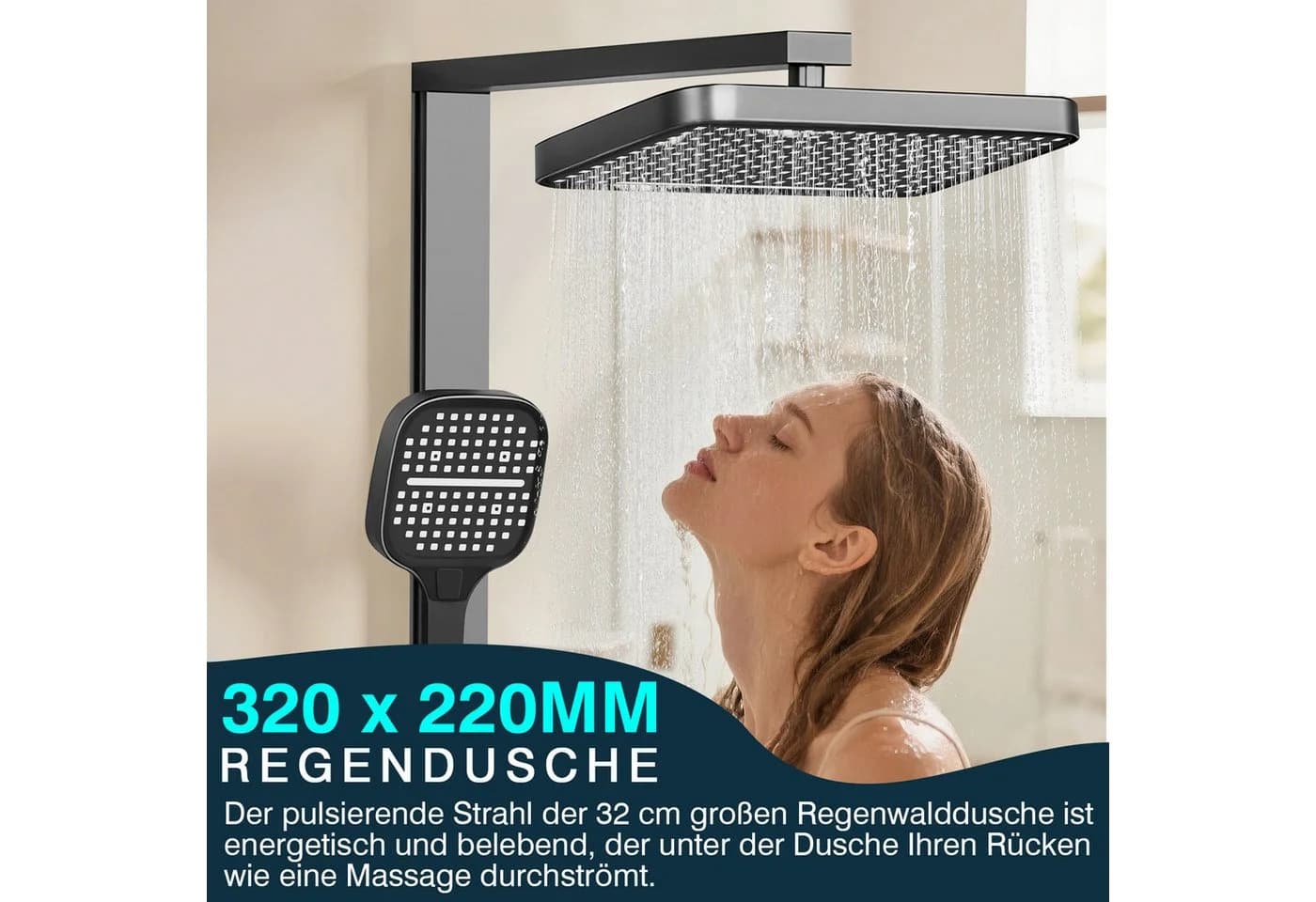 XERSEK 5in1 Duschsystem LED-Display 33x22 cm Drehbarer Duschkopf - Bild 4
