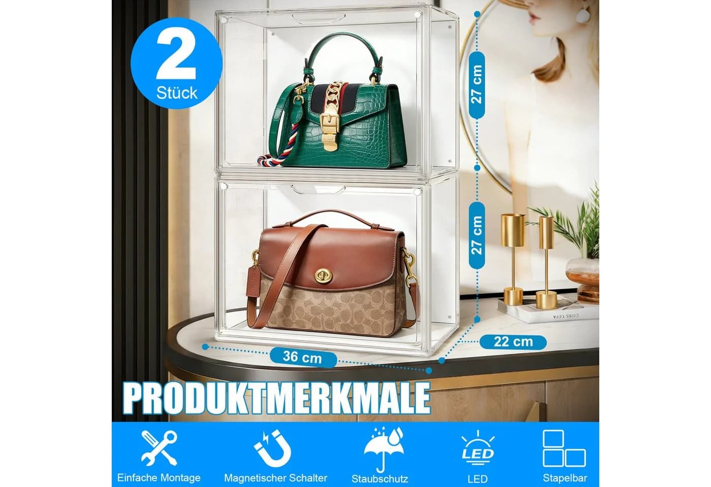 XERSEK Acryl Vitrine mit LED Beleuchtung Transparent - Bild 3