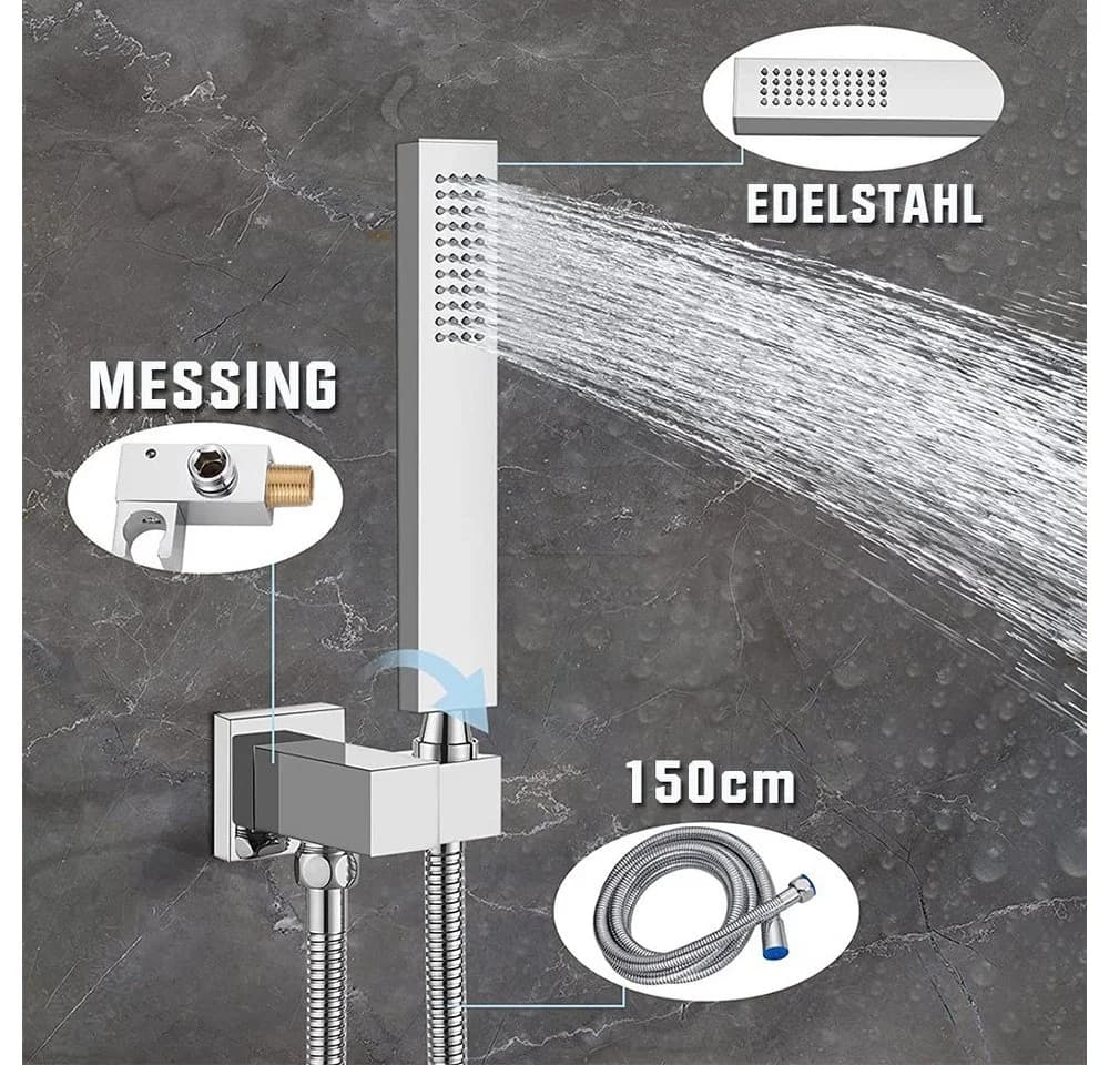 XERSEK Duschsystem Unterputz 30x30 cm Regendusche Edelstahl Messing - Bild 5