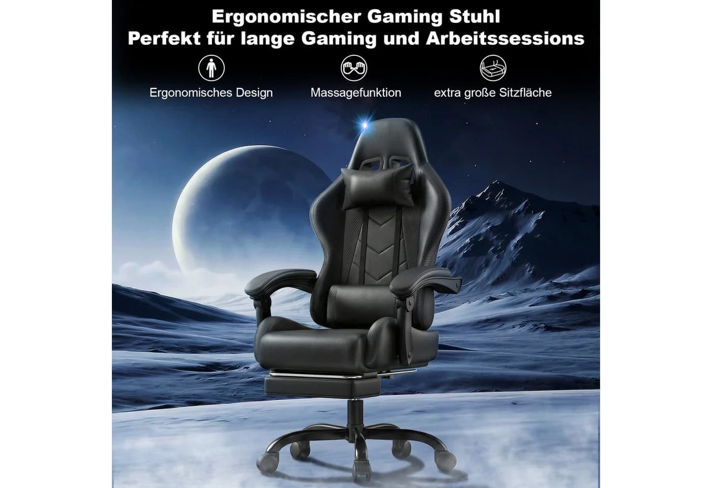 HOMALL Gaming-Stuhl mit Massagefunktion und Fußstütze Schwarz
