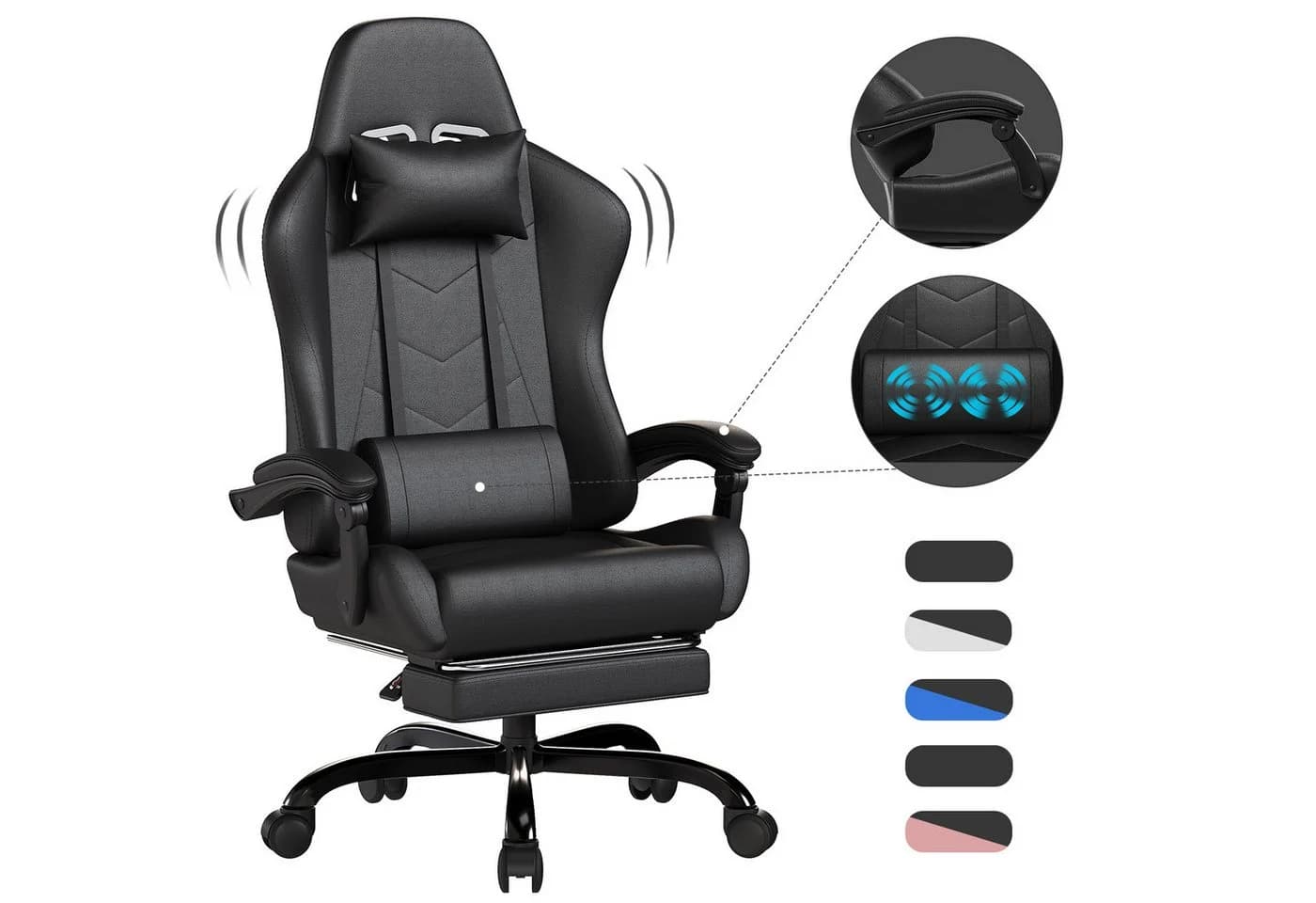 HOMALL Gaming-Stuhl mit Massagefunktion und Fußstütze Schwarz - Bild 2