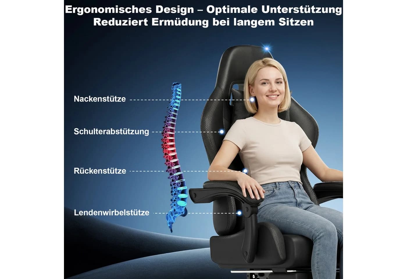 HOMALL Gaming-Stuhl mit Massagefunktion und Fußstütze Schwarz - Bild 4