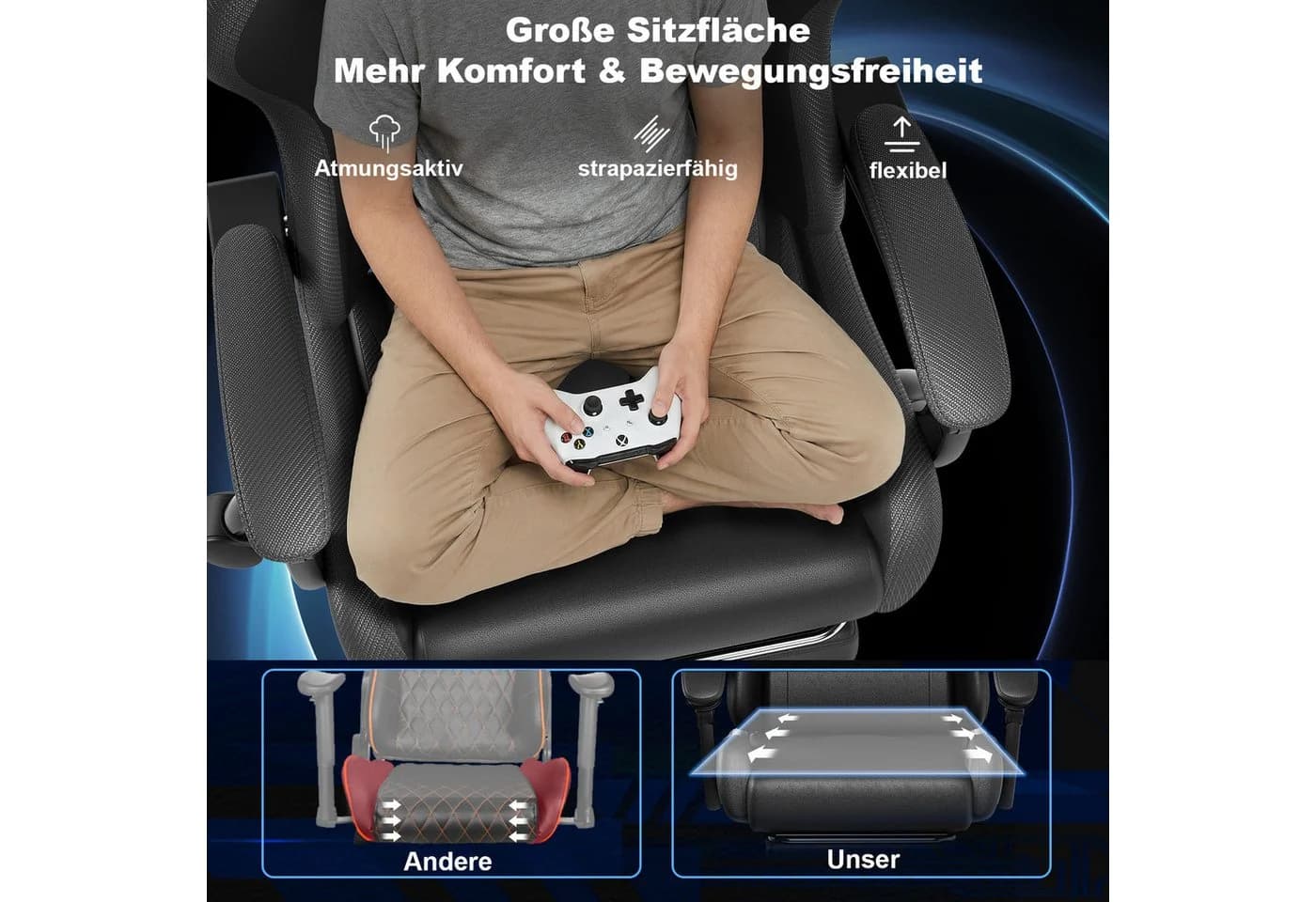 HOMALL Gaming-Stuhl mit Massagefunktion und Fußstütze Schwarz - Bild 5