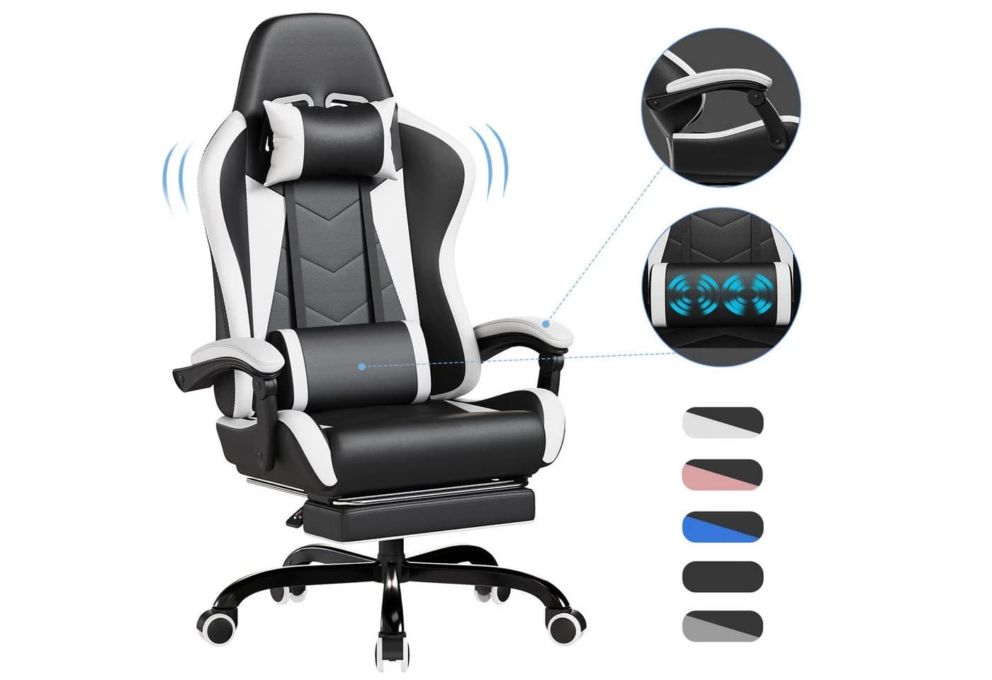 HOMALL Gaming-Stuhl mit Massagefunktion Weiß Ergonomisch - Bild 2