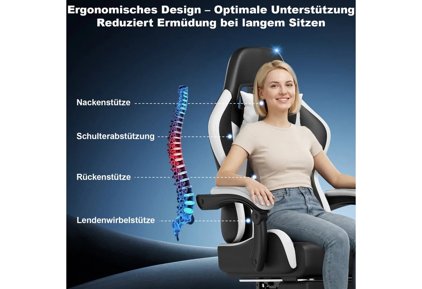 HOMALL Gaming-Stuhl mit Massagefunktion Weiß Ergonomisch - Bild 4