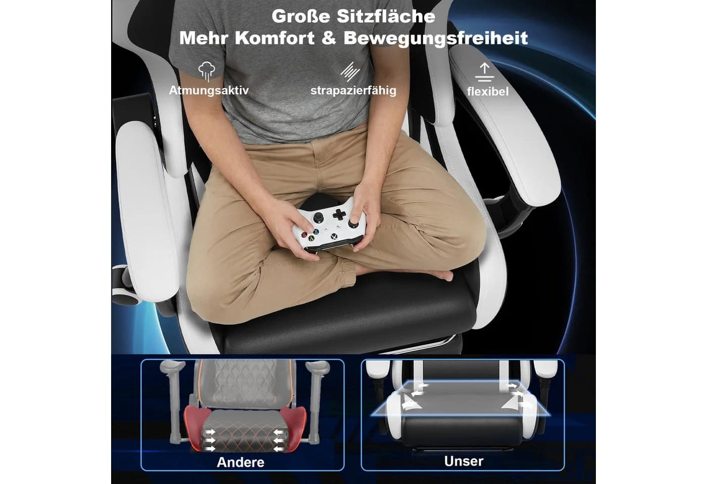 HOMALL Gaming-Stuhl mit Massagefunktion Weiß Ergonomisch - Bild 5