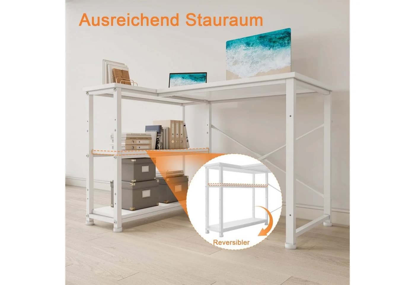 HOMALL Computertisch Eckschreibtisch L-förmig mit Regal - Bild 5