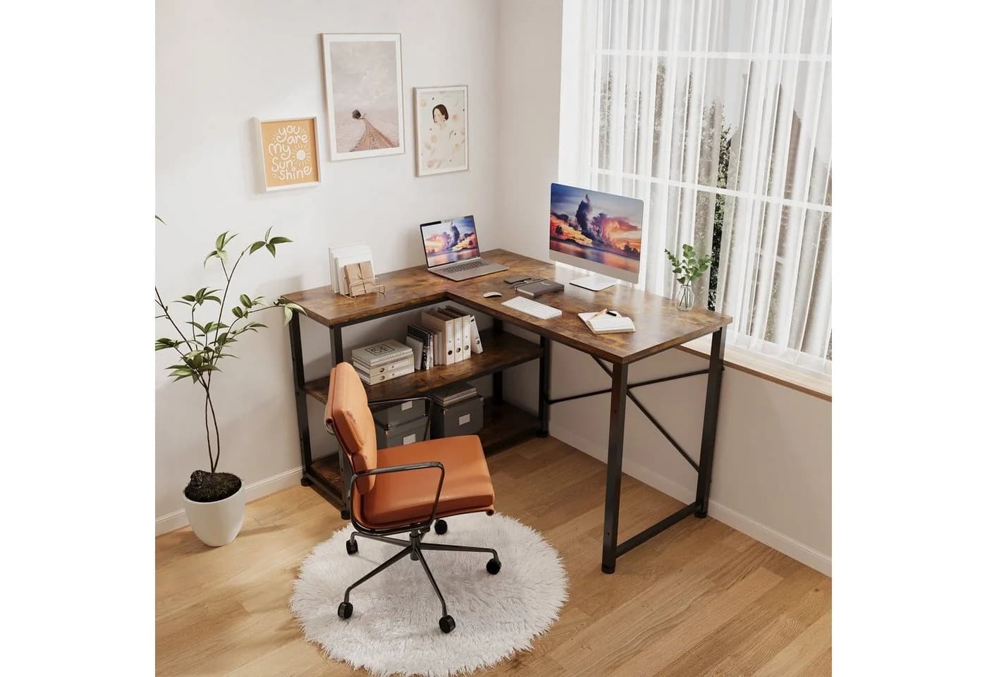 HOMALL Computertisch Eckschreibtisch Reversibel L-förmig mit Regal - Bild 4