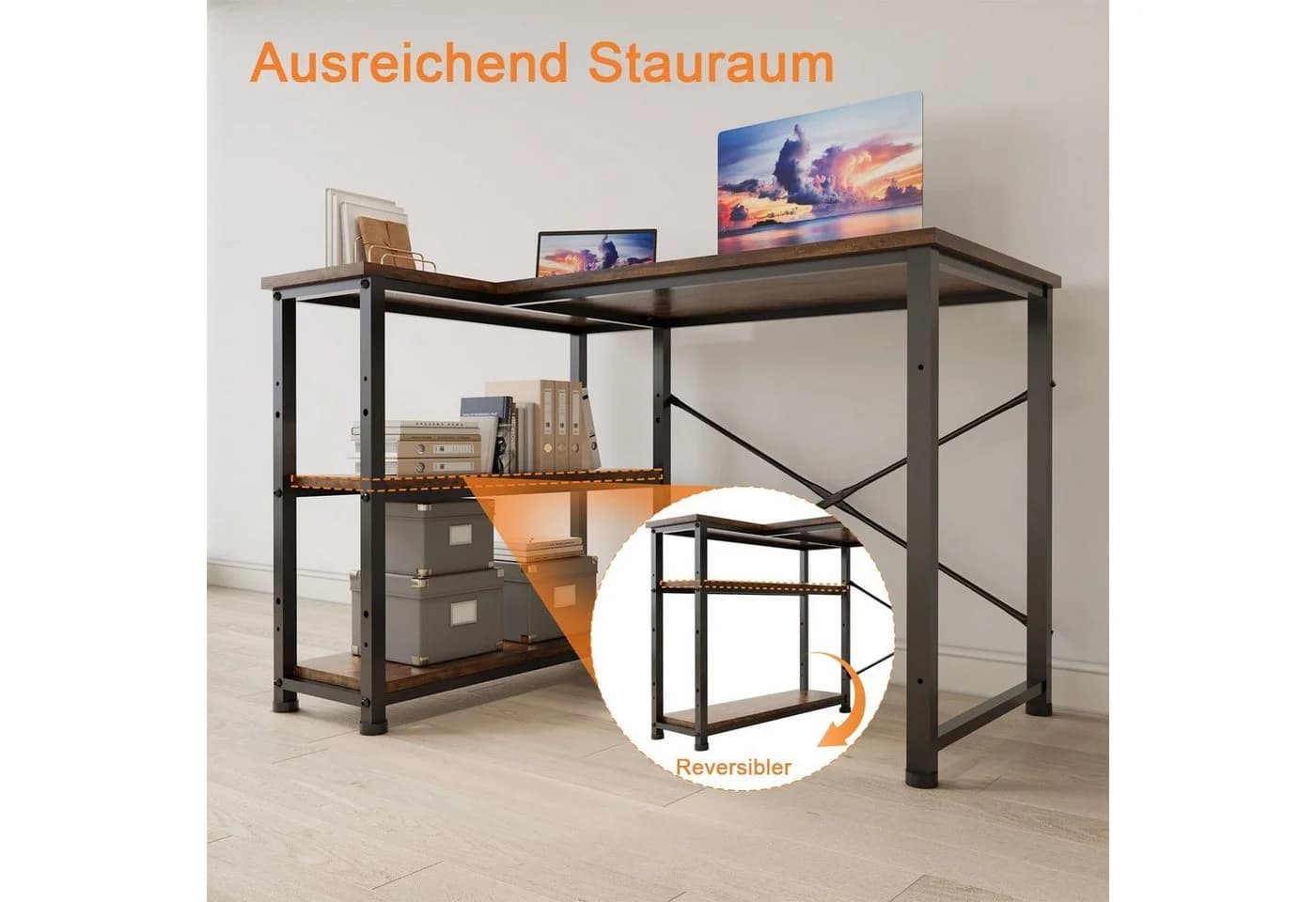 HOMALL Computertisch Eckschreibtisch Reversibel L-förmig mit Regal - Bild 5