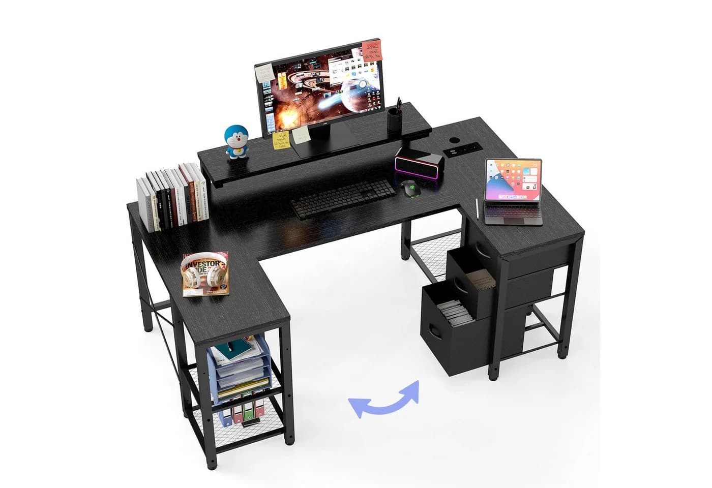 HOMALL Computertisch Eckschreibtisch Reversibel L Förmiger Schreibtisch mit Regal - Bild 2