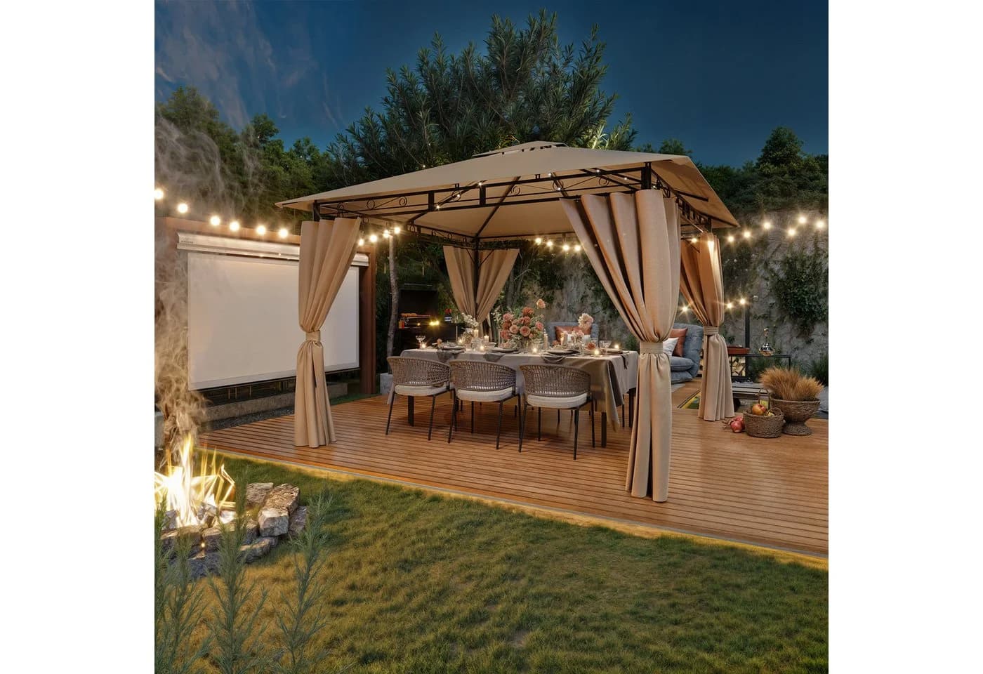 HOMALL Gartenpavillon Beige mit Solarleuchten und Seitenwänden - Bild 3