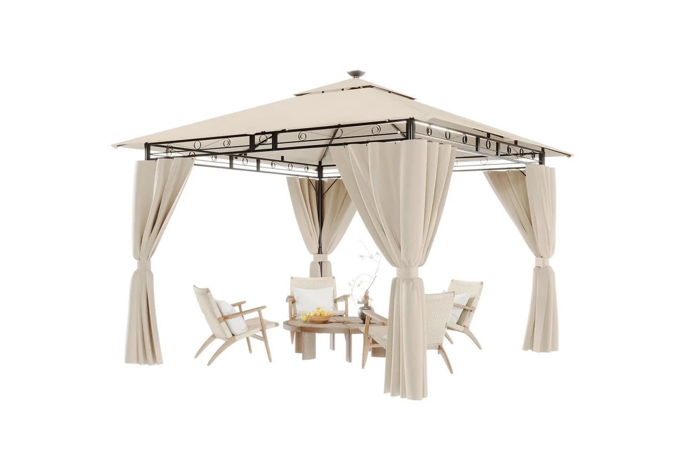 HOMALL Gartenpavillon Beige mit Solarleuchten und Seitenwänden - Bild 5