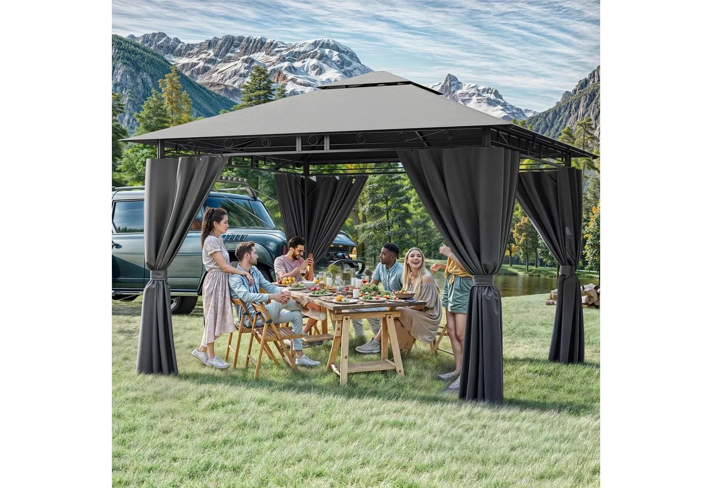 HOMALL Pavillon Wasserdicht Grau mit Seitenwänden - Bild 2