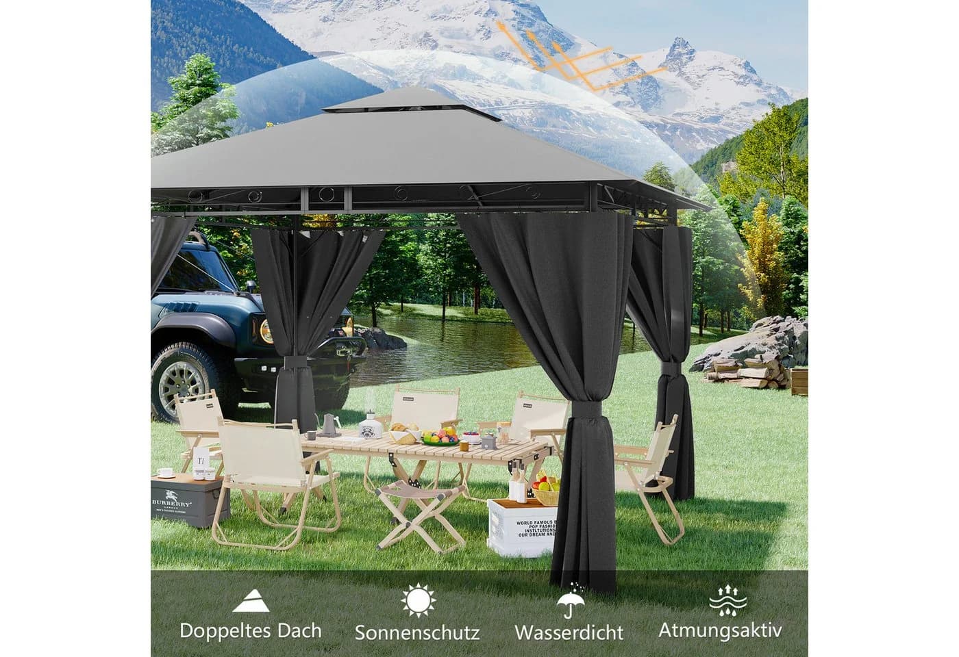 HOMALL Pavillon Wasserdicht Grau mit Seitenwänden - Bild 3