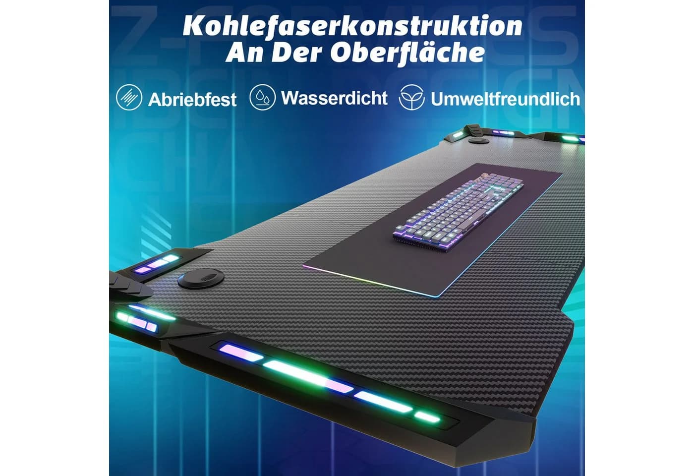 Furnicopia Gamingtisch mit RGB-Beleuchtung und Stahlgestell - Bild 5