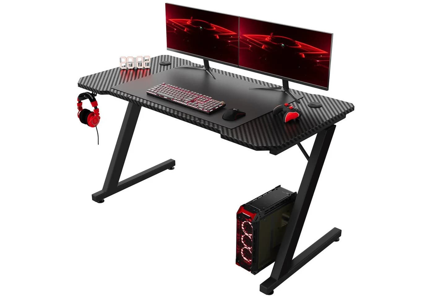 GUNJI Gamingtisch Z-Fuß Carbonfaser Schwarz mit Kopfhörerhaken - Bild 2