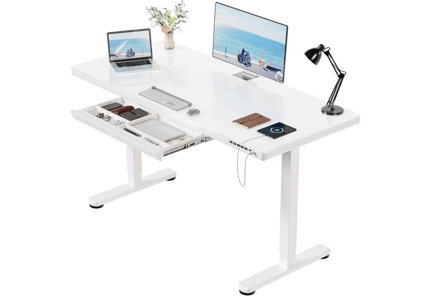 HOMALL Elektrischer Höhenverstellbarer Schreibtisch Glas mit USB - Bild 2